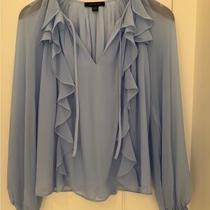 Ann Taylor Soft Blue Ruffle Detail Blouse new without tags